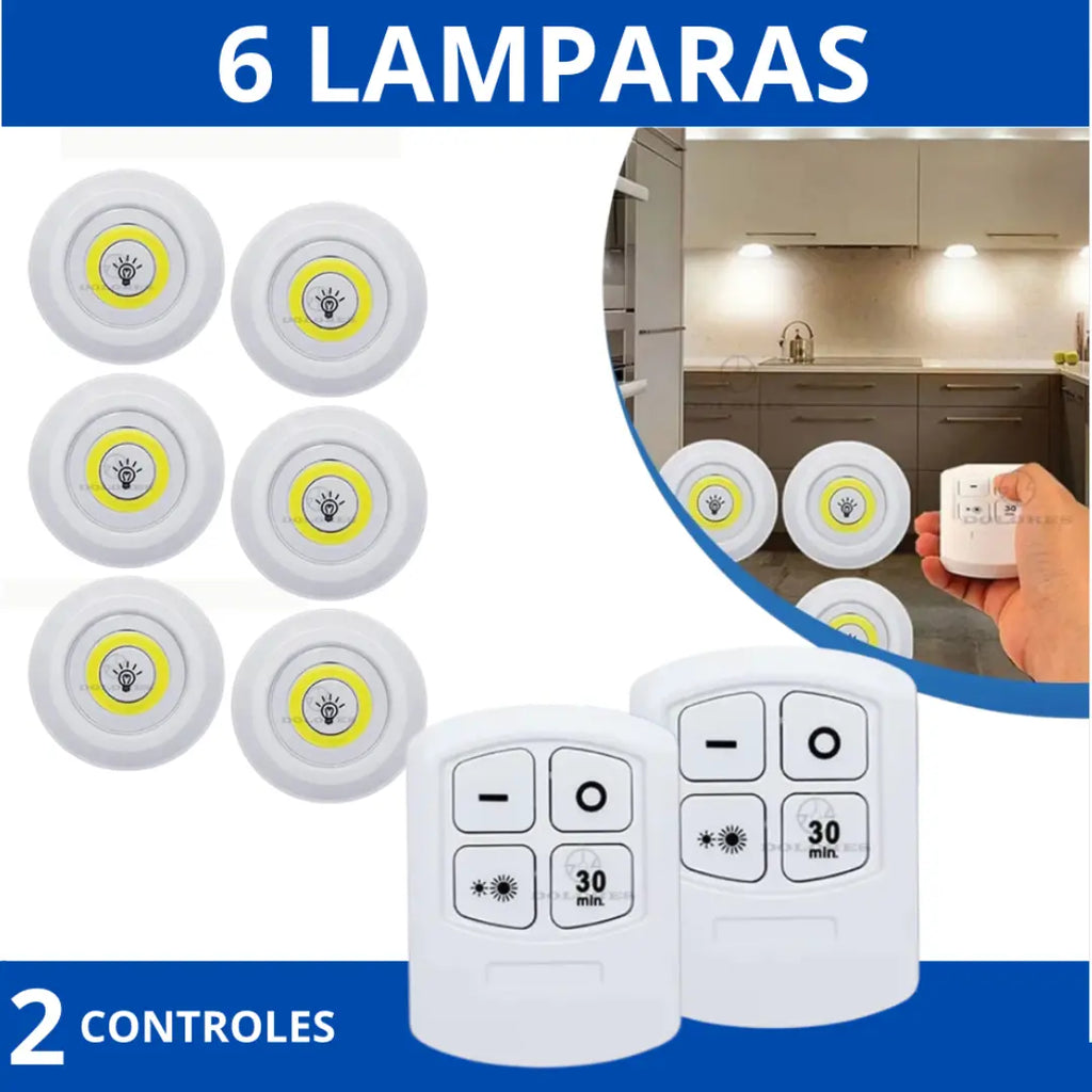InstaLuz® - KIT 6 Lámparas LED Inalámbricas A Control Remoto