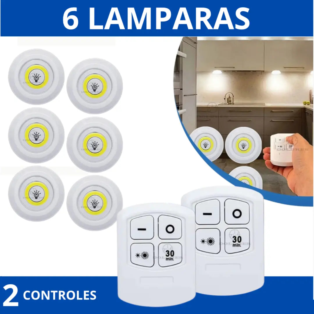 InstaLuz® - KIT 6 Lámparas LED Inalámbricas A Control Remoto